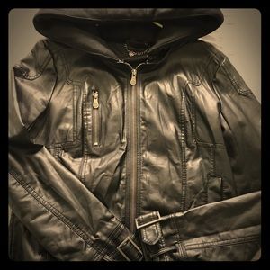 Faux Leather Moto Jacket w/ oversized hood